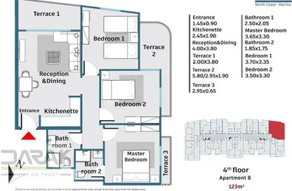 شقق فندقية - 3 غرف نوم - 2 حمامات للبيع في مارينا 1 - مارينا - العلمين - الساحل الشمالي